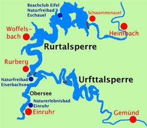 Rursee-Karte mit Badestränden und Rundwanderung