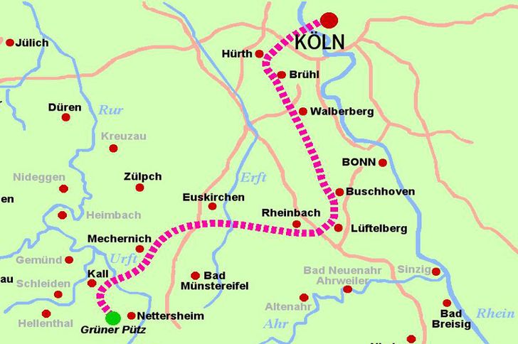 Verlauf der Eifelwasserleitung von Nettersheim nach Köln